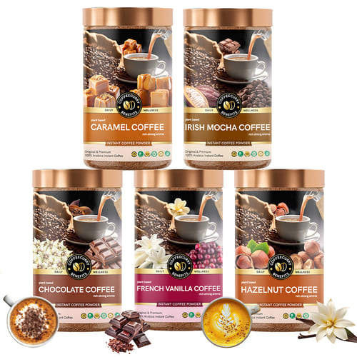 Coffeecurry Coffee Pack of 5 - Hazelnut, Caramel, Chocolate, Irish Mocha, French Vanilla